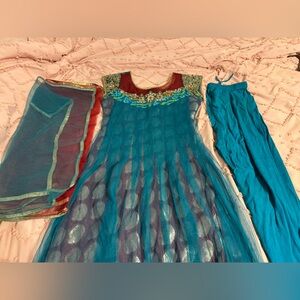 Elegant Teal and Maroon Embroidered Anarkali